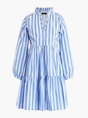 JCrew Popover  Blue White Striped Poplin Dress Size Small